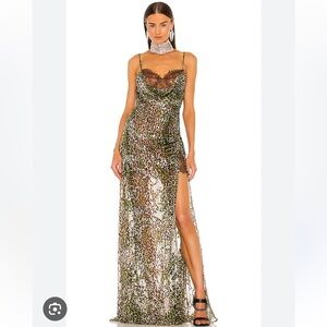 DUNDAS × REVOLVE Williamsburg Maxi Dress in Green Leopard Size Small NWT